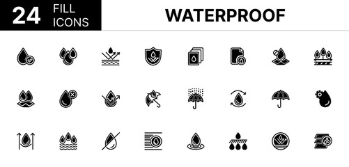 Collection of 24 Work safety fill icons featuring editable strokes. These outline icons depict various modes of Work safety, Icon, Hard Hat, 