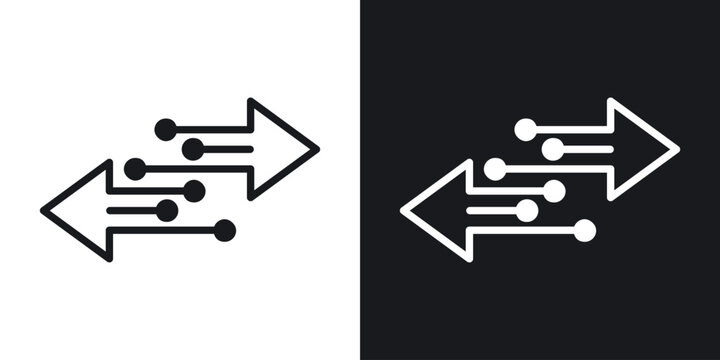 Transfer arrows icon in black and white glyph versions