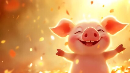 Happy Piglet in Autumn animated