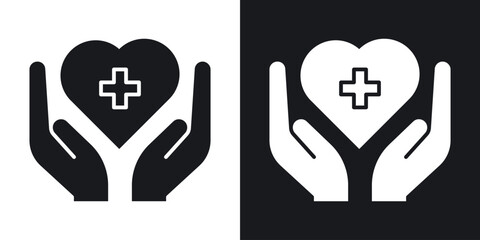 Health insurance icon in black and white glyph versions