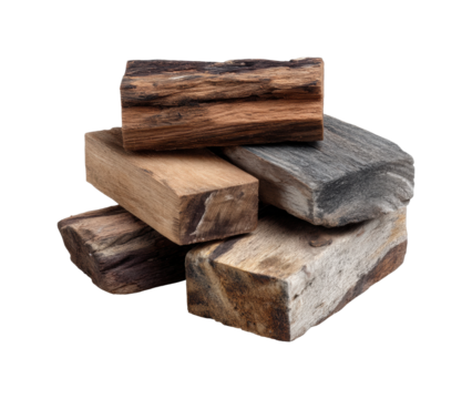 Wooden logs stacked for crafting projects home workshop natural material, isolated on transparent background, png