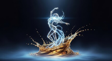 Ethereal Water Dancer Emerges from Golden Splash