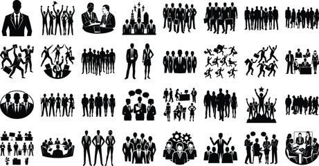 silhouettes of people working group of standing business 