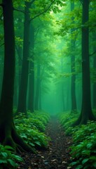 Obraz premium Deep forest green gradient, fine grain noise overlay, muted, design