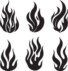 Set of fire flame vector icons. Collection of fire and flame icons. Bonfire icons, flaming elements. 