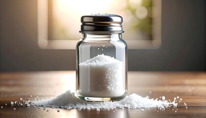 Salt shaker on wooden table