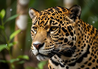 Close up of a Jaguar (Panthera onca) in natural habitat, Amazon rainforest, Loreto, Peru.
