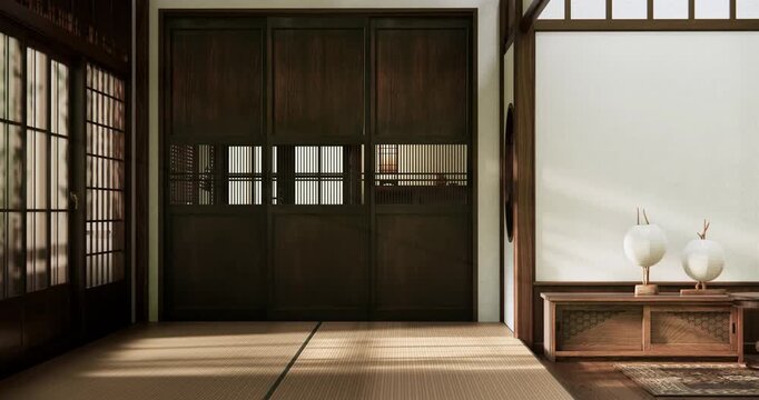 Scandinavian empty room designed to have a Japanese feel, Mock up modern japandi room.3D rendering