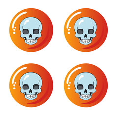 Four orange skulls with white teeth. The skulls are smiling and have a happy expression. Scene is lighthearted and fun