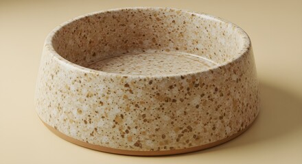 Beige speckled pottery bowl. Presents subtle texture on soft light. Ideal for product staging, branding surface, or lifestyle photography.