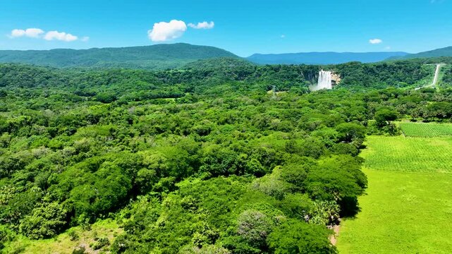 Zona verde con vegetaci&oacute;n mixta y colinas
Vista a&eacute;rea de campo abierto y bosque