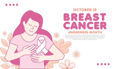 Breast cancer awareness month background, pink October with hand drawn silhouette of woman. vector illustration