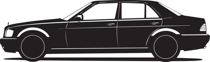 black and white retro car Solid Black Car Silhouette Side View for Automotive Branding
