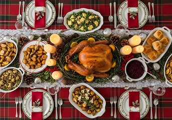 Festive Holiday Feast with a Whole Roasted Turkey | Thanksgiving or Christmas Meal