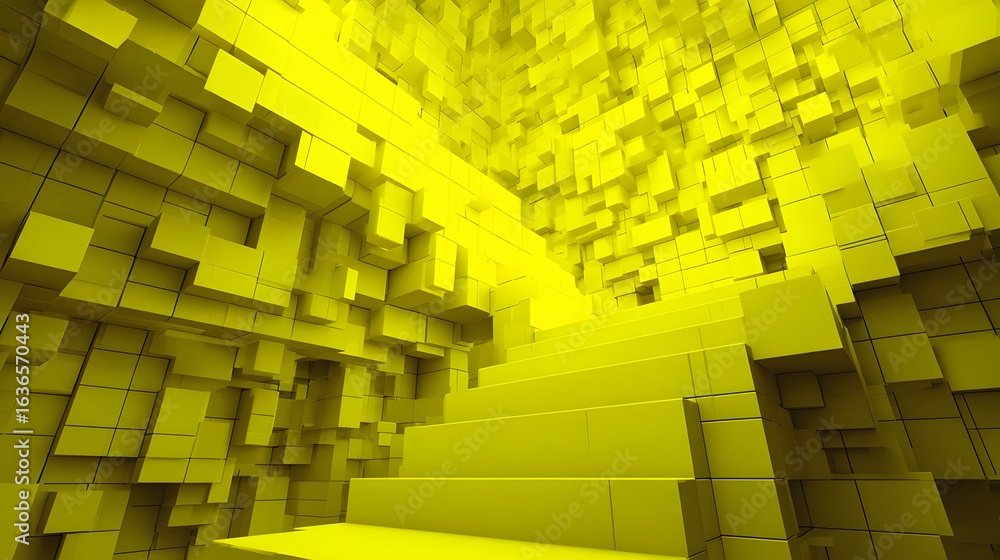 Poster abstract yellow cube shapes form an ascending path.