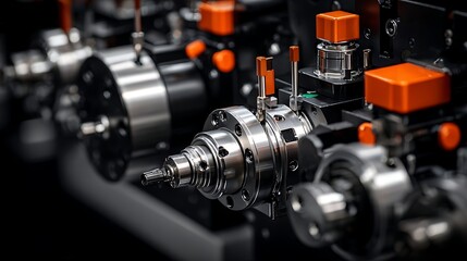 Fototapeta premium Smart Manufacturing: IoT-Enabled Production and AI-Driven Factory Optimization featuring Industrial machinery close-up in manufacturing setting and digital content creation