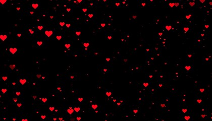 Red hearts falling on black background
