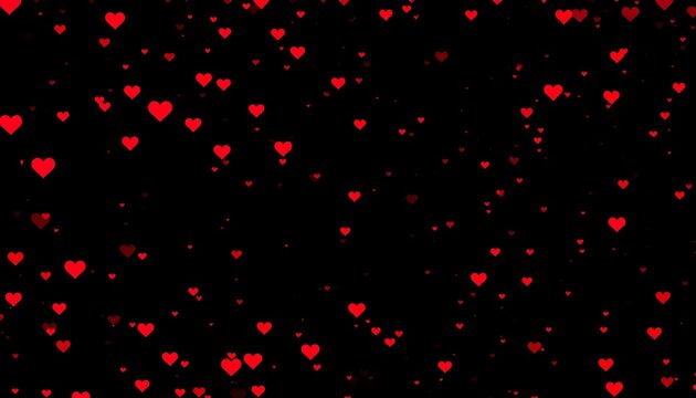 Red hearts falling on black background