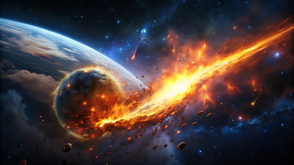 Obraz premium A Magical Fiery Comet Tearing Through A Dark Galaxy