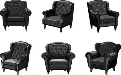 Collection of Elegant Black Armchairs with Tufted Backs for Interior Design