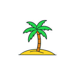 Simple cartoon palm tree a sandy island with a transparent beach