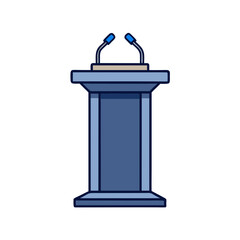 Blue podium with two microphones a lectern speech