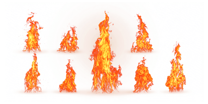 Large fire blast with burning flames, hot sparks, and smoke, showcasing a realistic flammable explosion in dramatic style