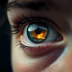 Fototapeta premium close up of eye in which a fire is burning 