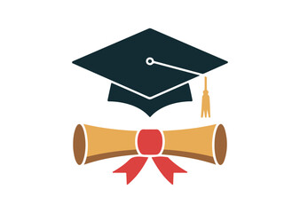 Graduation cap and diploma vector illustration