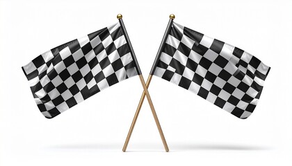 Fototapeta premium Two Crossed Checkered Race Flags – White Background Symbol of Victory