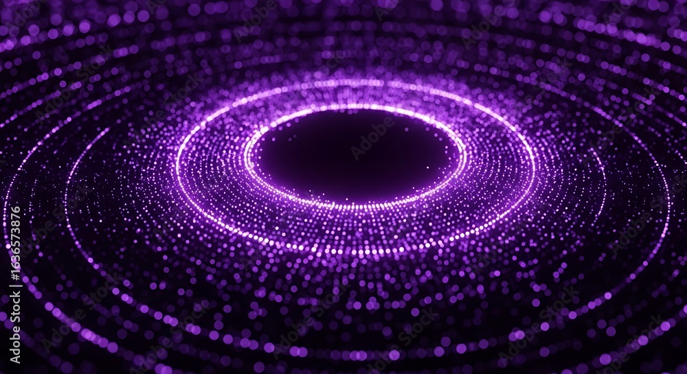 Poster abstract futuristic digital space with flowing particles and glowing circles