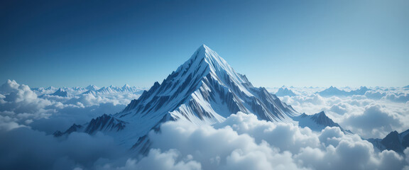 Majestic snow-capped peak surrounded by clouds mountain range landscape photography clear sky aerial view nature beauty
