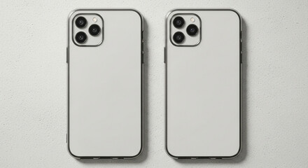 Two identical light gray smartphones, back view, showcasing a modern camera design.