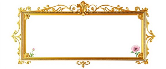 Elegant gold-lined frame featuring botanical illustrations, isolated on white,  simple,  illustration
