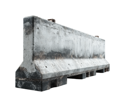 Ground level safety in urban construction sites with concrete barriers, isolated on transparent background, png