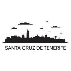 Fototapeta premium Santa Cruz de Tenerife skyline silhouette. Black Santa Cruz de Tenerife city. Vector black silhouette. with white background.