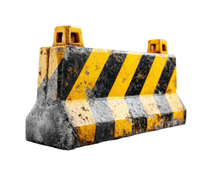 Construction safety barrier on roadside urban environment, isolated on transparent background, png