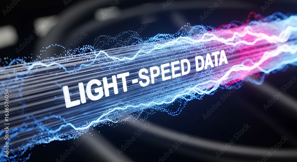Aufkleber digital data streams at incredible light speed through a futuristic network.