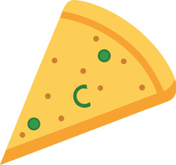 Cheese Pizza Slice with Green Toppings and Letter C Vector
