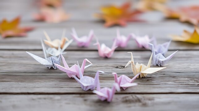 International Day of Peace for Community Healing: Restorative Justice and Reconciliation Programs featuring Delicate origami cranes arranged in a heart shape on a wooden surface