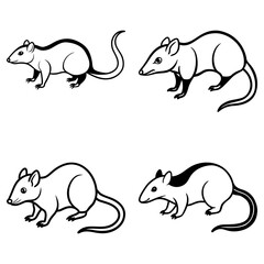 Four outlined rats in various poses displayed in a grid pattern on a white background design element