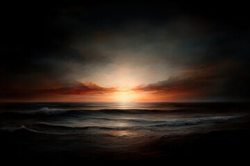 Fototapeta premium Beautiful sunlit horizon with warm glowing sky at sunset.