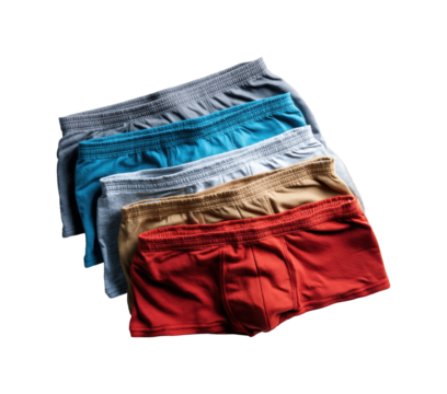 Trendy men's underwear collection fashion store product showcase top view, isolated on transparent background, png