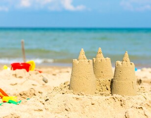 Sandy castle on beach