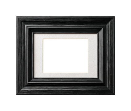 Elegant black frame displaying blank home interior design, isolated on transparent background, png