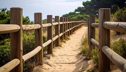 Sandy path bordered by wooden fence