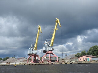 cranes in the harbor of Kaliningrad, Russia
