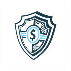 Cyber Security Shield with Dollar Sign Icon Cyber Insurance A shield with a dollar sign abstract