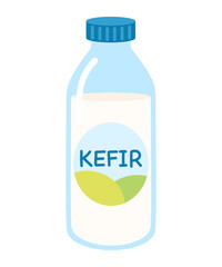 Kefir in bottle packaging illustration flat style. Fermented milk product.