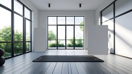 Fototapeta premium Stylish Virtual Home Workout Space – Clean Aesthetic, Gray & White Tones 